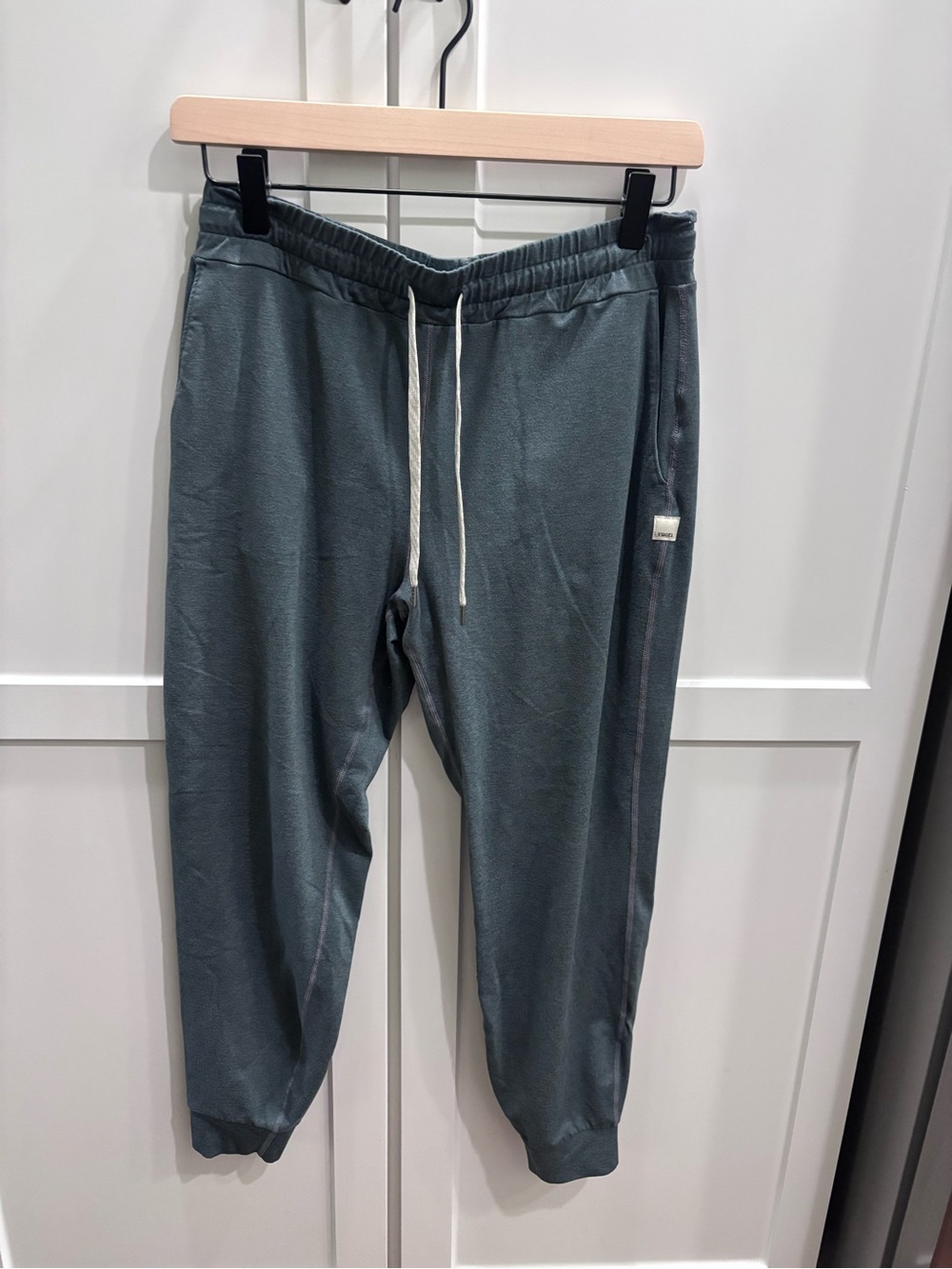 Women’s Relaxed Drawstring Jogger Pants - Slate Green; original Vuori logo.